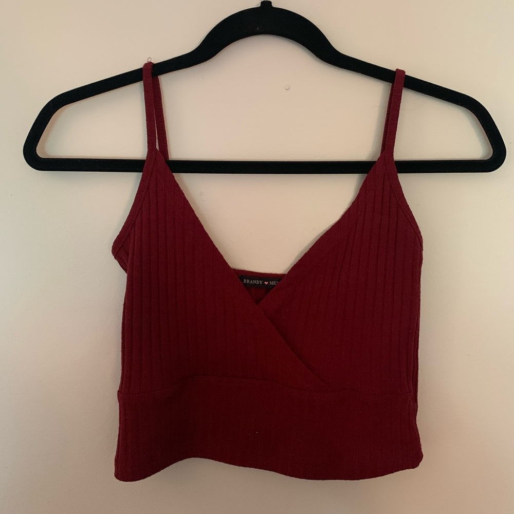 Brandy Melville Dark Red V-Neck Crop Top, Size Small
